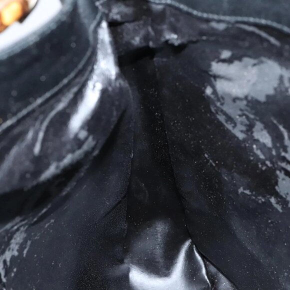 GUCCI Bamboo Hand Bag Leather 2way Black Gold - Picture 12 of 16